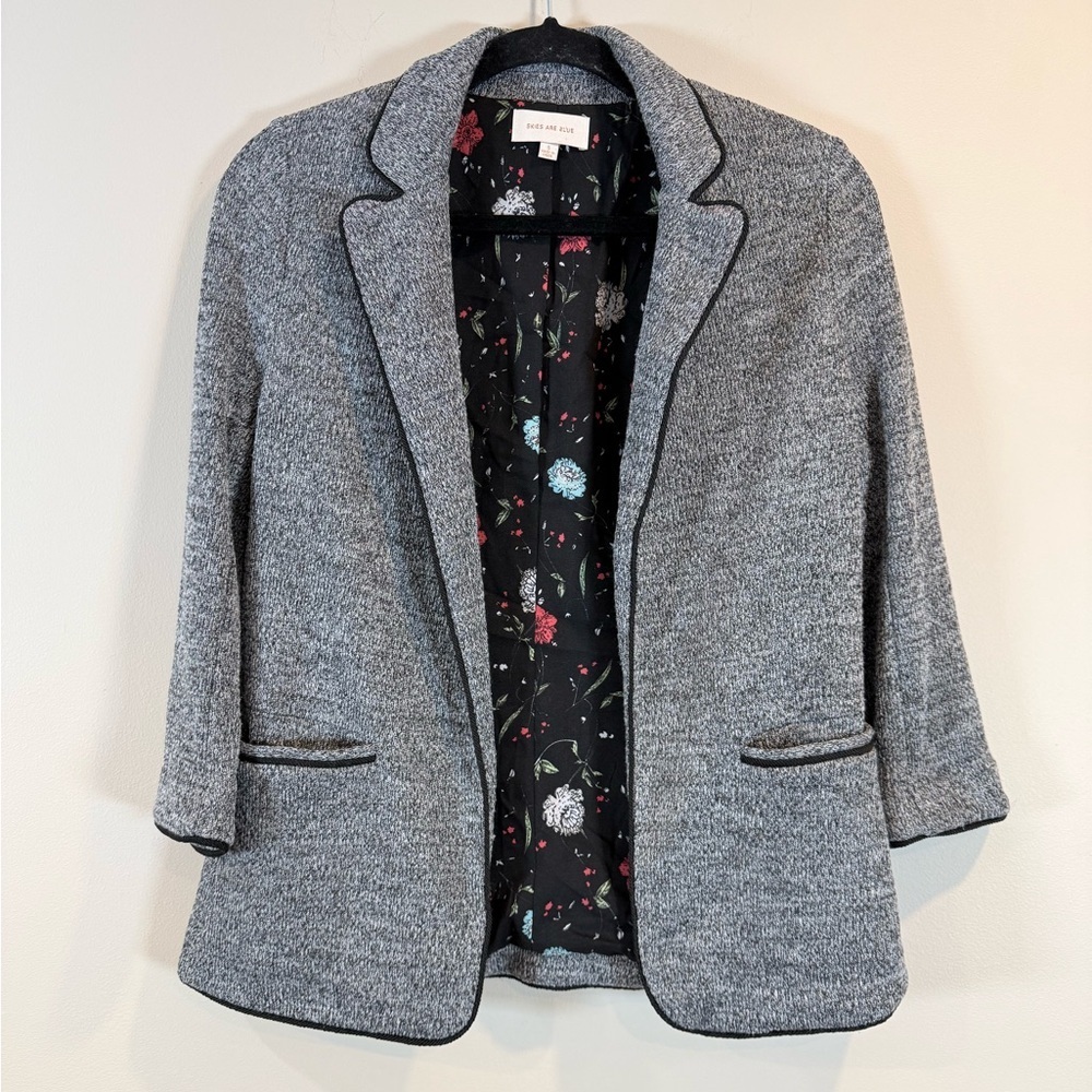 🔥Skies are Blue Gray Women's Blazer 3/4 Sleeves Size S EUC🔥
